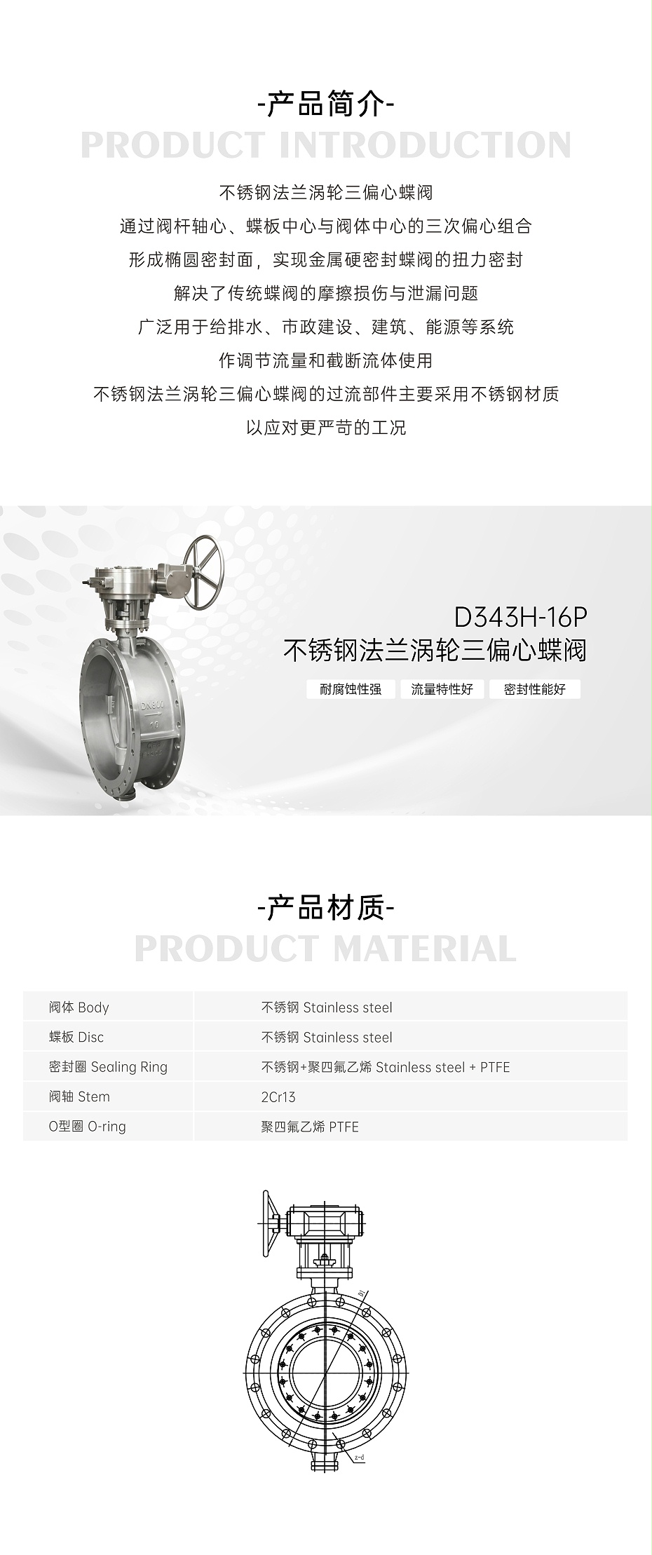 艾德默·甄易D343H-16P不锈钢法兰涡轮三偏心蝶阀