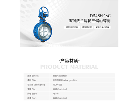 铸钢法兰涡轮三偏心蝶阀