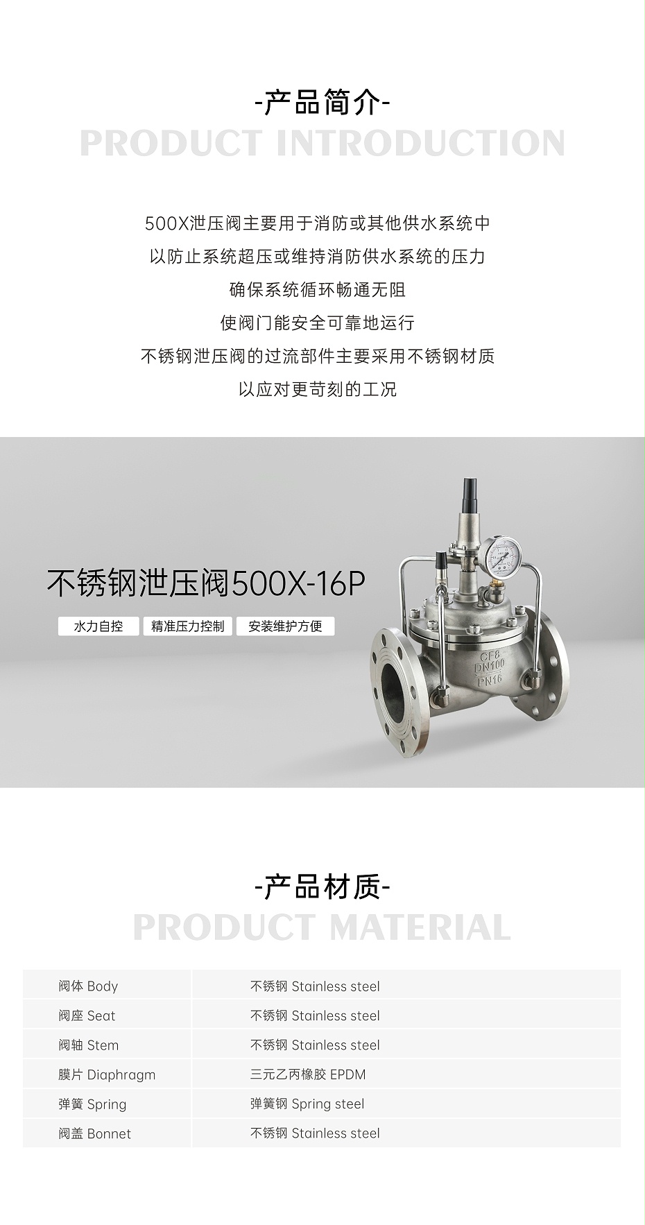 艾德默500X-16P不锈钢泄压阀